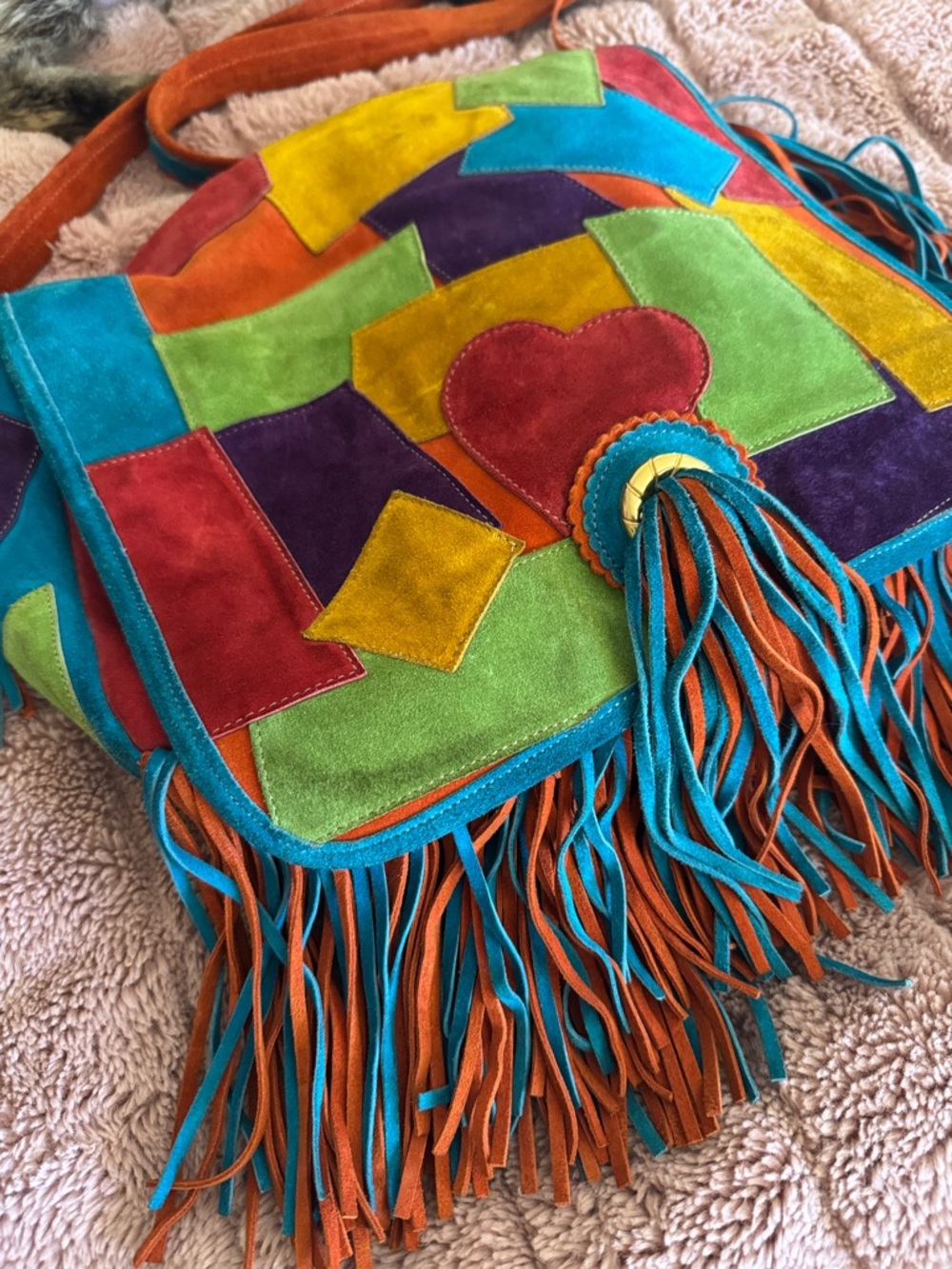 Moschino Redwall 1990s Rainbow Suede Leather Tassle Fringe Crossbody Bag - Picture 2 of 14